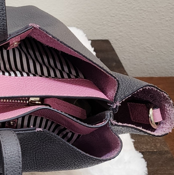 Henri Bendel The Influencer Tote Gray and Pink Leather Suede Striped Acc… - Picture 8 of 17